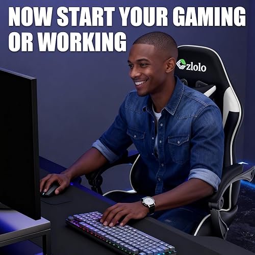 Miniatura 8 de Silla de juegos con reposapiés, estilo carreras, soporte lumbar, masajeador, silla de videojuegos con patas de metal, silla reclinable de respaldo