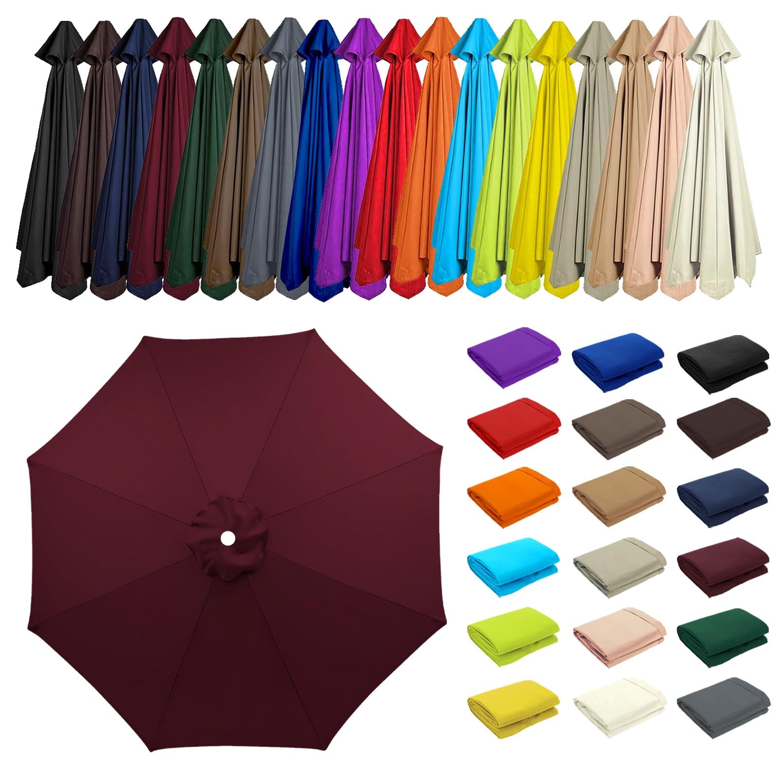 2/2.30/2.5/2.7/3.0/3.5m Umbrella Replacement Top Cover, 8 Arms Outdoor Replacement Top Cover, Patio Umbrella Replacement, Canopy Only, for Backyard, Patio, Pool, Beach(Dark Red,8 ribs: 2m/6.6ft) โ image 1