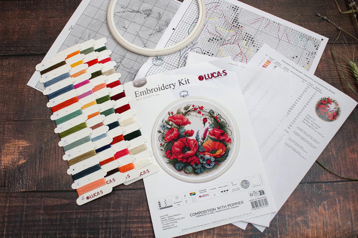 Luca-S Cross Stitch Kit with Hoop Included Composition with Poppies, BC209 - Image 3