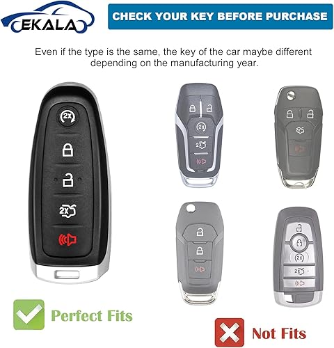 Miniatura 2 de EKALA Funda para llavero Ford con llavero de cuero, 5 botones, carcasa de TPU suave compatible con Ford Edge Focus Flex Explorer Taurus Lincoln MKS