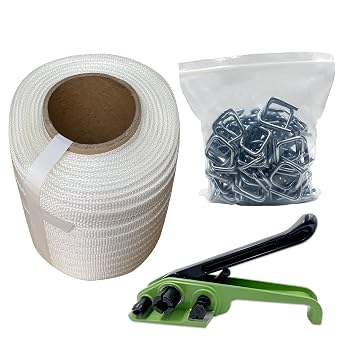 1/2" x 660Woven Cord Strapping Roll and Strapping Tensioner and Galvanized Strapping Buckles