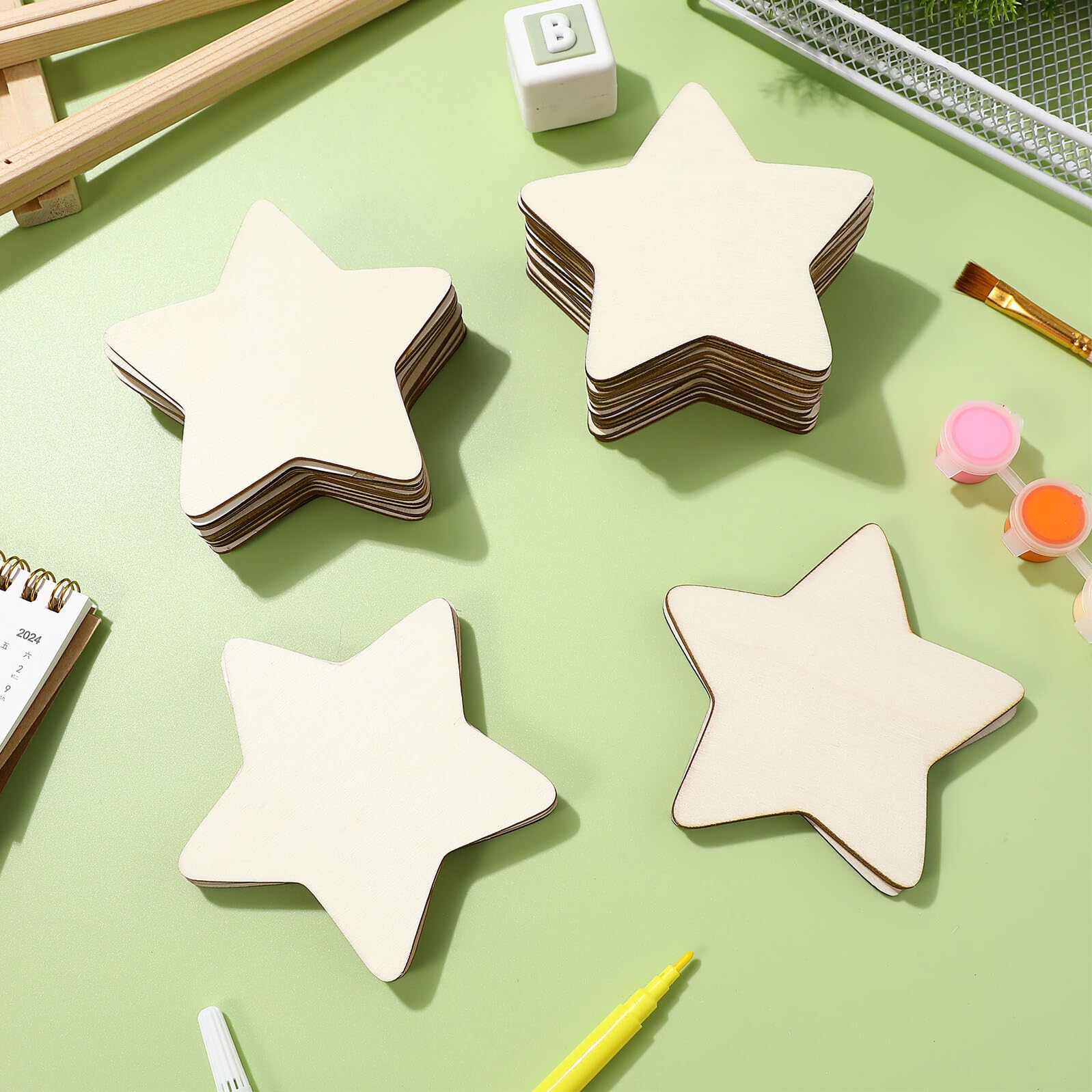 ifundom 50pezzi Trucioli di Legno Non Finiti Forma di Stella per Graffiti Fai da Te Accessori di Legno per Artigianato per Decorazioni Personalizzate