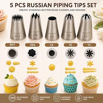 Piping tips large Cake Decorating tools, 5 pack Cake piping Nozzles Tips Kit - DIY Icing Nozzle Tool for Cupcakes