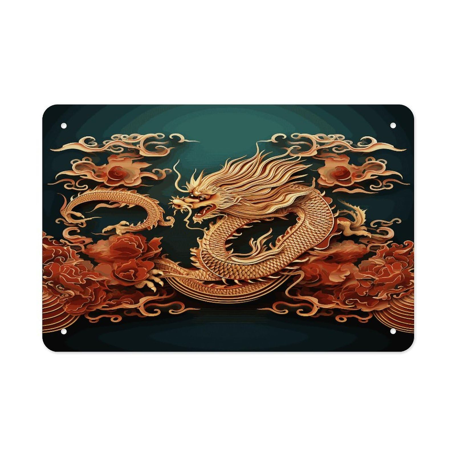Fodpand Style Dragon Chinese Background Wall Art Metal Signs Tin Sign