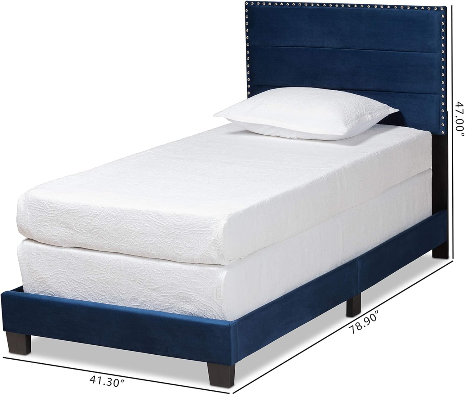 Baxton Studio Tamira Modern and Contemporary Glam Navy Blue Velvet Fabric Upholstered Twin Size Panel Bed