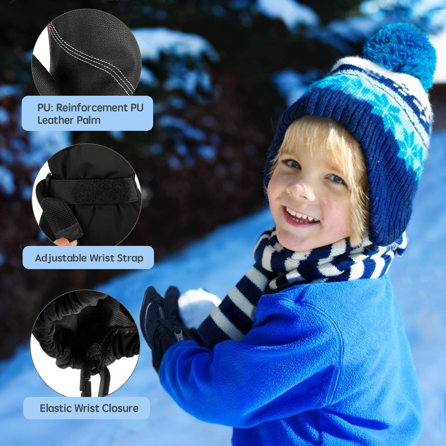 Unigear Kids Ski Mittens Waterproof Winter Snow Thinsulate Mittens with String for Boys Girls