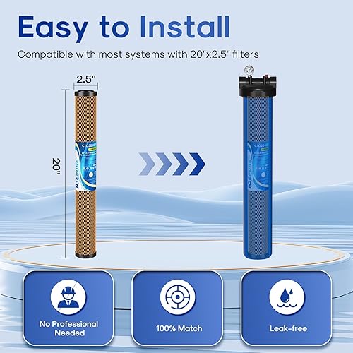 Miniatura 5 de ICEPURE Cartucho de filtro de agua KDF y carbón activado para toda la casa, 5 micrones, 20 x 2.5 pulgadas, repuesto de filtro de extracción de