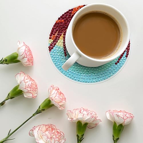 Miniatura 6 de Kit de posavasos de arte de diamante con soporte, 8 posavasos de arte de diamante para adultos, niños, principiantes, regalos de manualidades (donas)