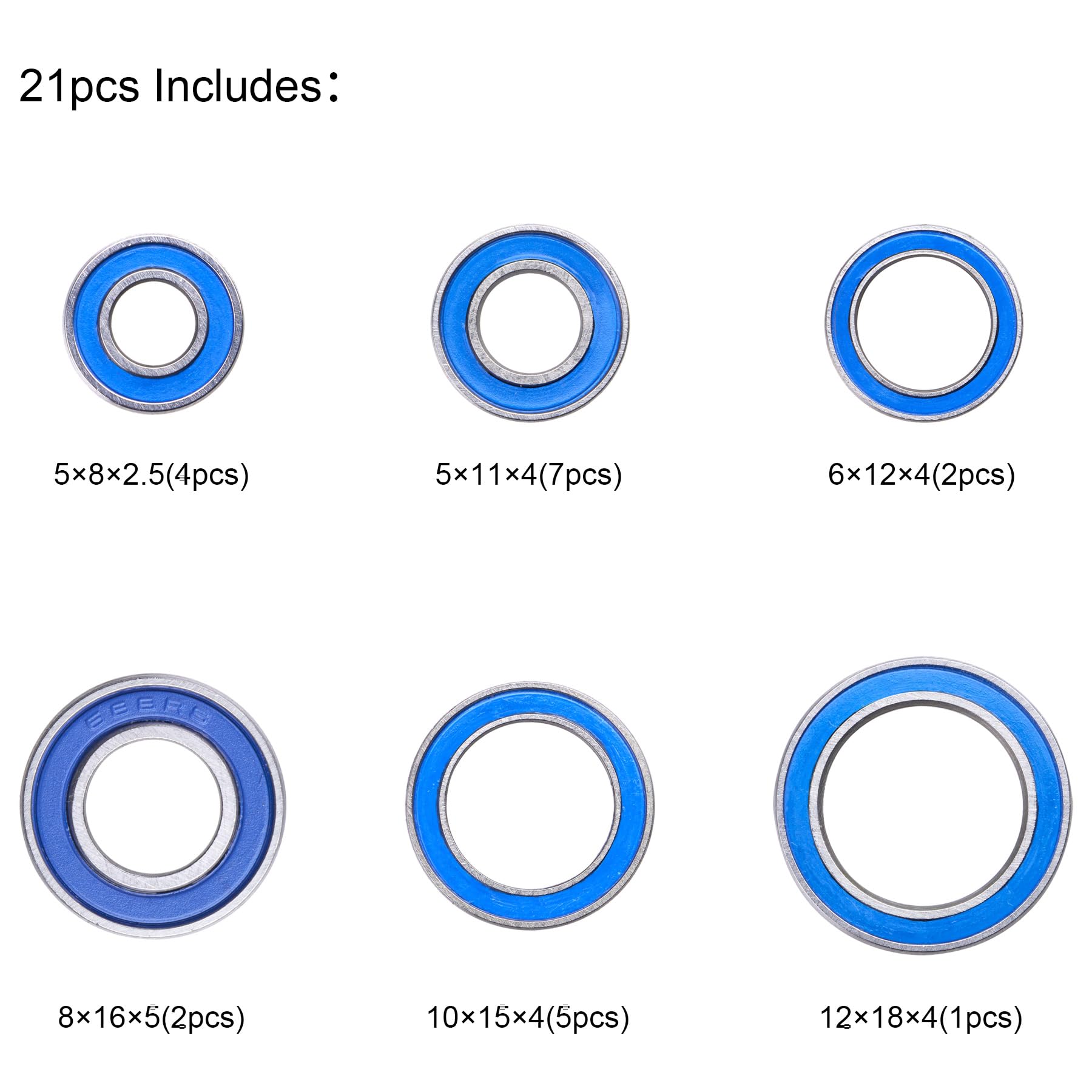 TOOMOD Blue Rubber Sealed Precision Ball Bearings Kit for Slash 4X4 4WD VXL Upgrades Replace