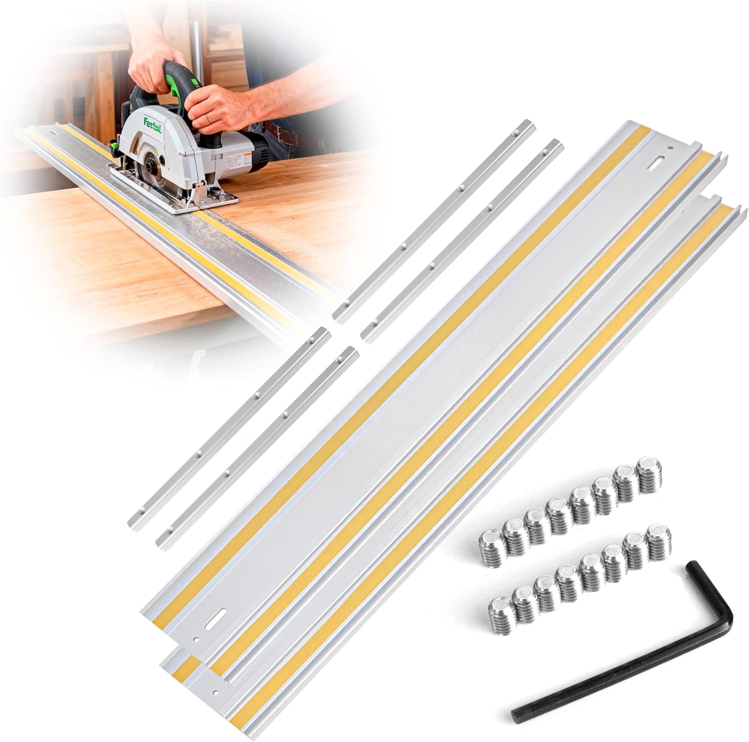 110in Track Saw Guide Rail for Festool Track Saw, compatible with Festool Track & Accessories, with connector, suitable for precise cutting in woodworking. (110in)