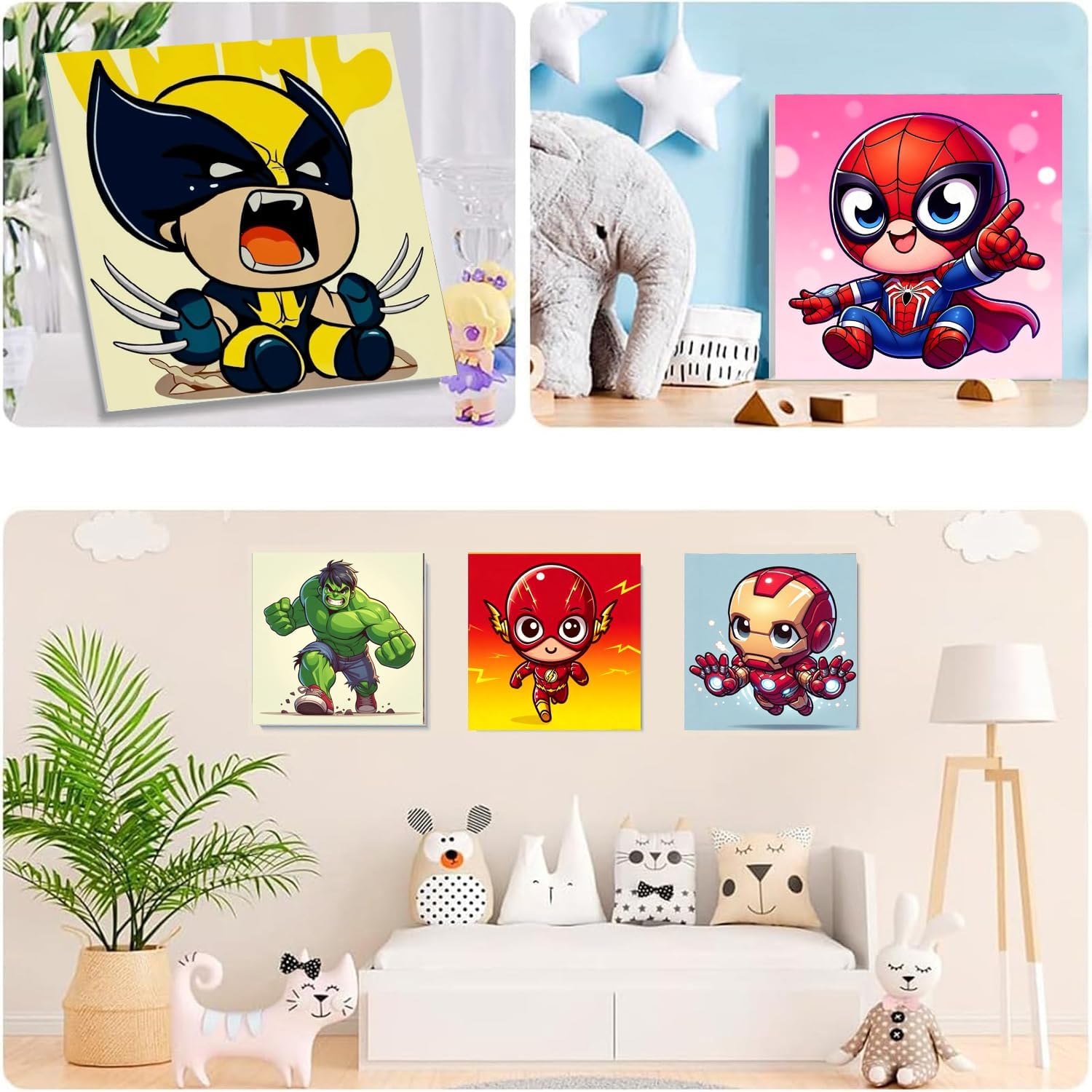 CraftyTime 6 Pack Framed Paint by Numbers Kit for Kids- Cartoon Painting Kits for Kids Ages 4-8-12, Cartoon Easy Paint by Numbers with Frame 8x8 Inch