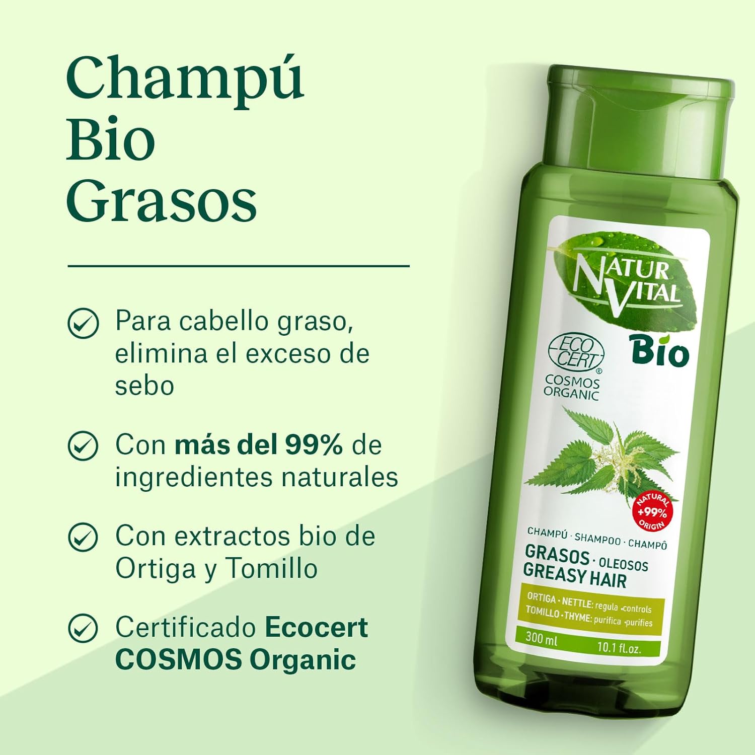 NaturVital Unisex Plant-based, Natural Bio Ecocert COSMOS Organic Shampoo for Greasy Hair