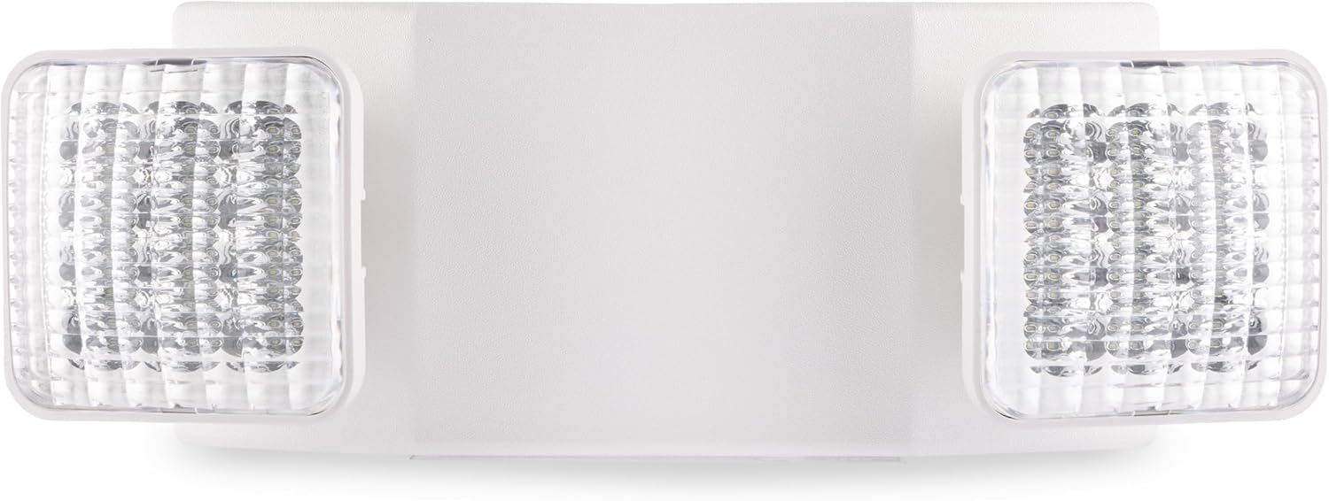 Maxlite EML-2HSQW Emergency Light LED Fixture - 2 Square Heads, Battery Backup, 120V/277V Dual Voltage, White Thermoplastic Housing, UL924 Listed, Damp Location