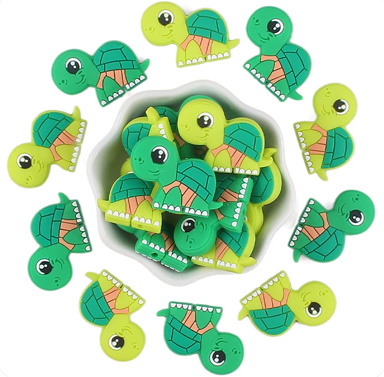 Decoendiy 12Pcs Silicone Turtle Beads, Cute Cartoon Animal