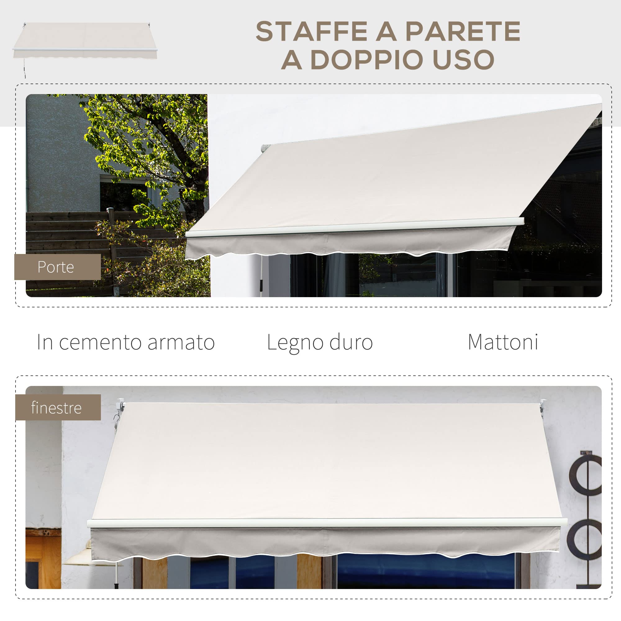 Outsunny Tenda da Sole 2x2.5 m a Bracci Manuali in Alluminio e Poliestere per Esterni, Bianco Crema