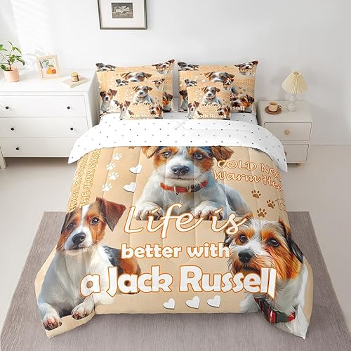 jejeloiu Jack Russell Terrier Comforter Set with Sheets Queen Size Kids Dog Pet 