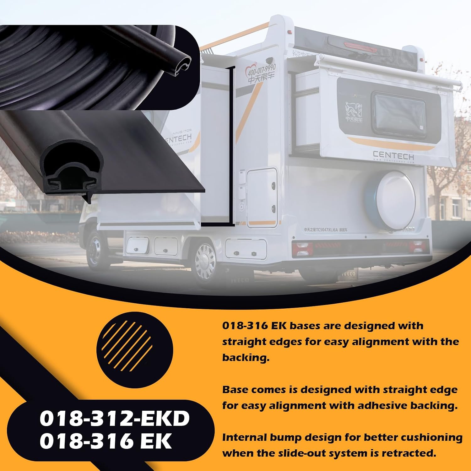D-Seal RV Slide Out Seal Wiper & RV Slide Out Seal Base | 018-312-EKD & 018-316 EK | 1" x 15/16" x 35' & 0.5" X 3.66" X 35' with 2-7/8" Wiper Weather Stripping Replacement