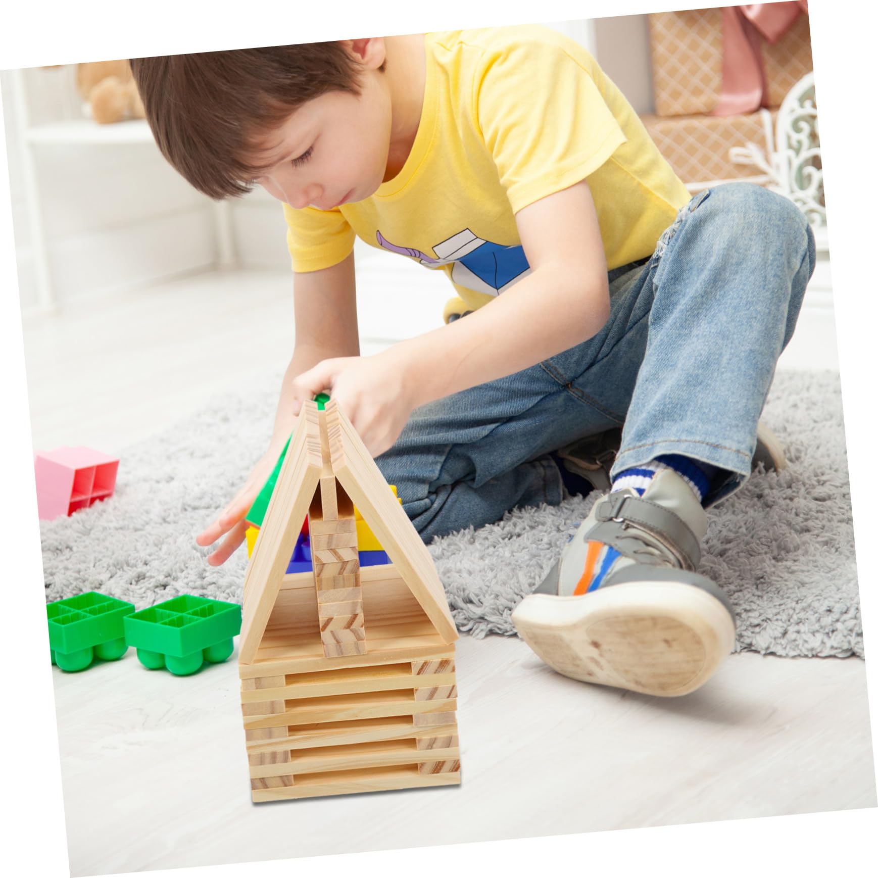 Toddmomy 100 Piezas Juguetes de Madera para Bloques de Construcción Equilibrio Educativo para Desarrollo Motriz y Coordinación Visual