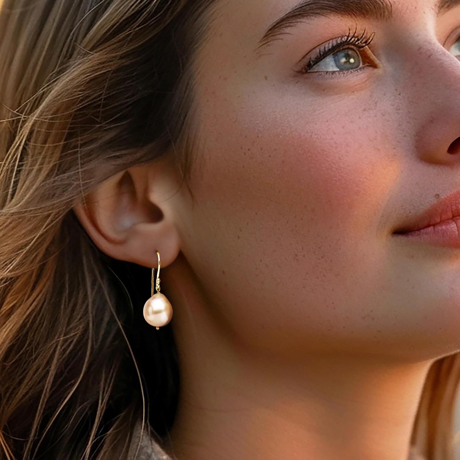 Ross-Simons Italian 10mm Peach Cultured Baroque Pearl Drop Earrings in 18kt Gold Over Sterling