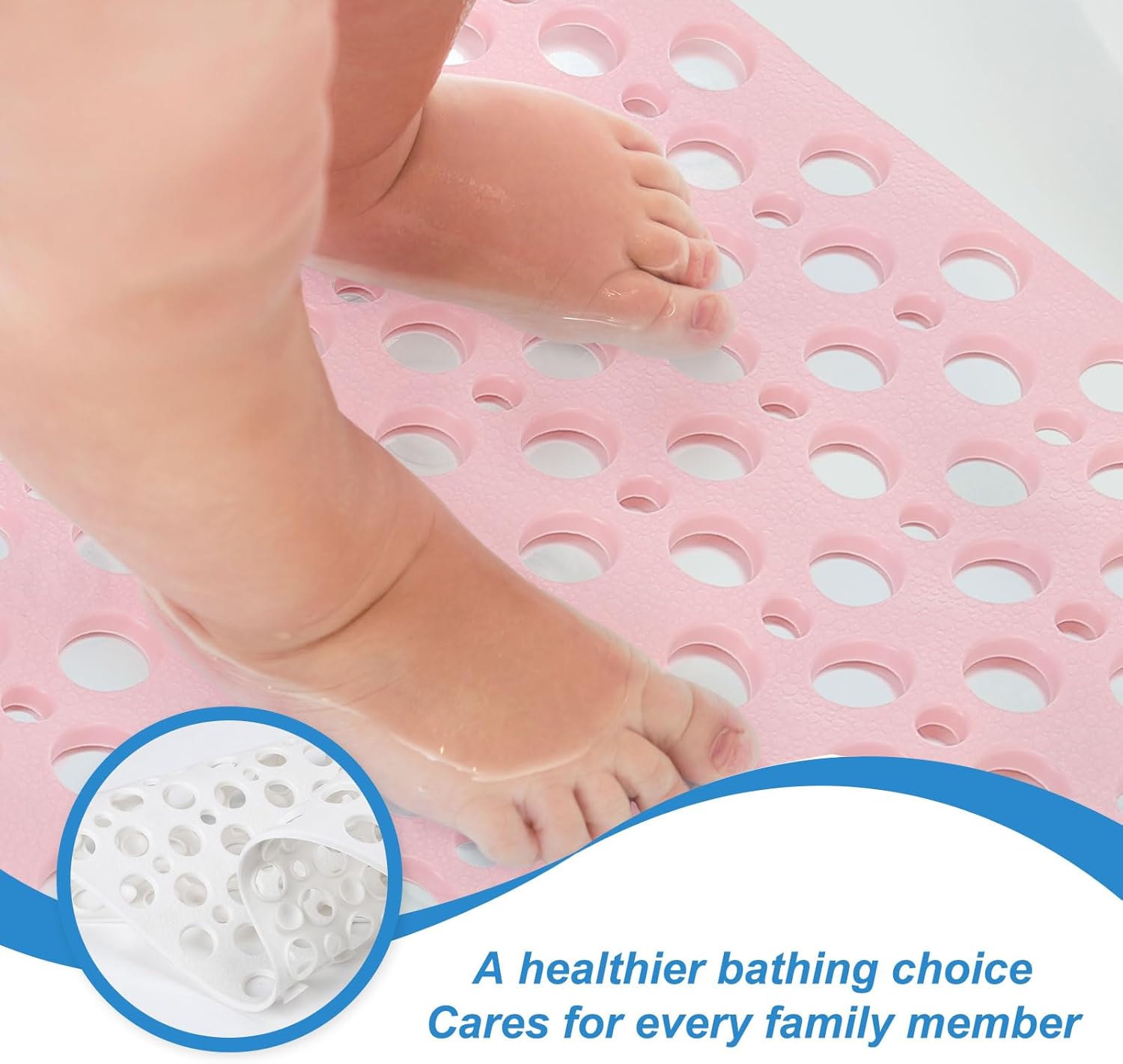 HARFINGTON 2pcs Nonslip Bathtub Mat 29.5"x17" TPE Anti-Slip Washable Tub Shower Mats with Suction Cups and Drain Holes for Bathroom Kitchen Bathtub Treads Stairs, White