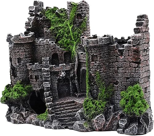 Miniatura 4 de Diseño de castillo antiguo de resina para decoración de acuario, escondites de cueva de piedra, accesorios de pecera para tortuga de camarones Betta