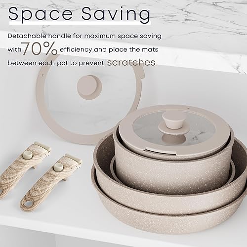 Miniatura 3 de Caannasweis Juego de ollas y sartenes antiadherentes, juegos de utensilios de cocina de mango desmontable, utensilios de cocina de inducción