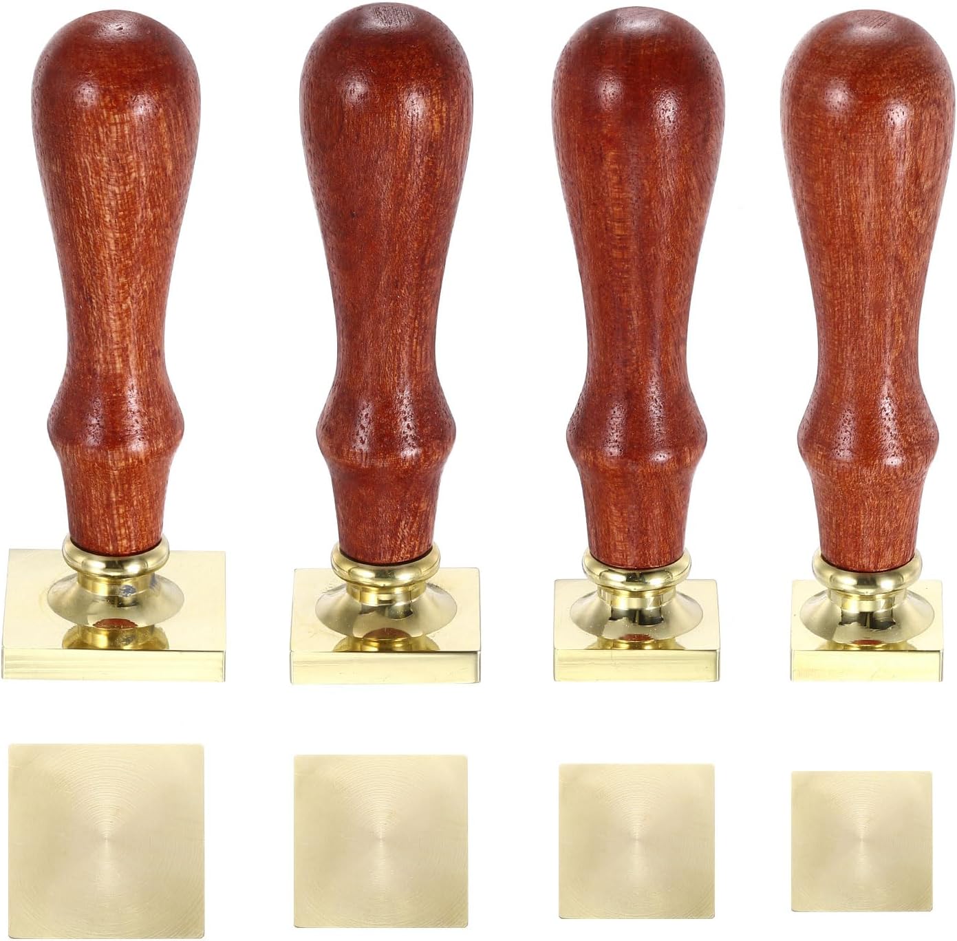 PATIKIL 20/22/25/30mm Square Blank Wax Seal Stamp 4 Pack Removable Brass Head Without Carving Wooden Handle for Envelope Invitation Wine Packing Gift Wrapping