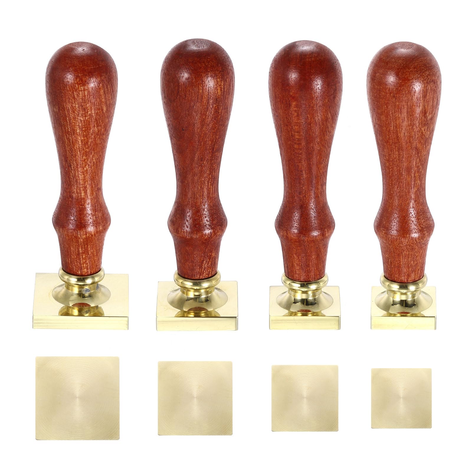 PATIKIL 20/22/25/30mm Square Blank Wax Seal Stamp 4 Pack Removable Brass Head Without Carving Wooden Handle for Envelope Invitation Wine Packing Gift Wrapping