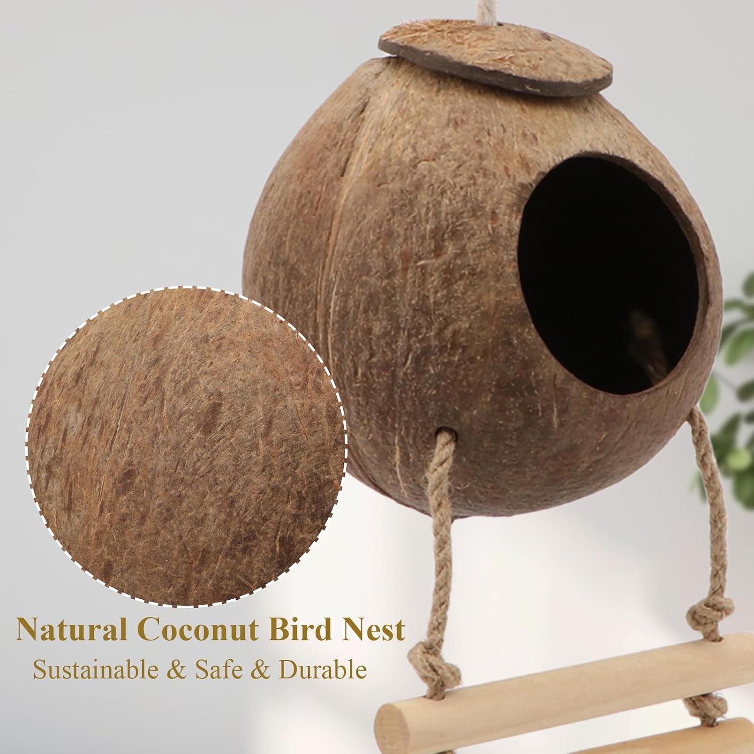 Hypeety Pet Bird Breeding Nest Natural Coconut Bird Hideout Hut for Cage image 5