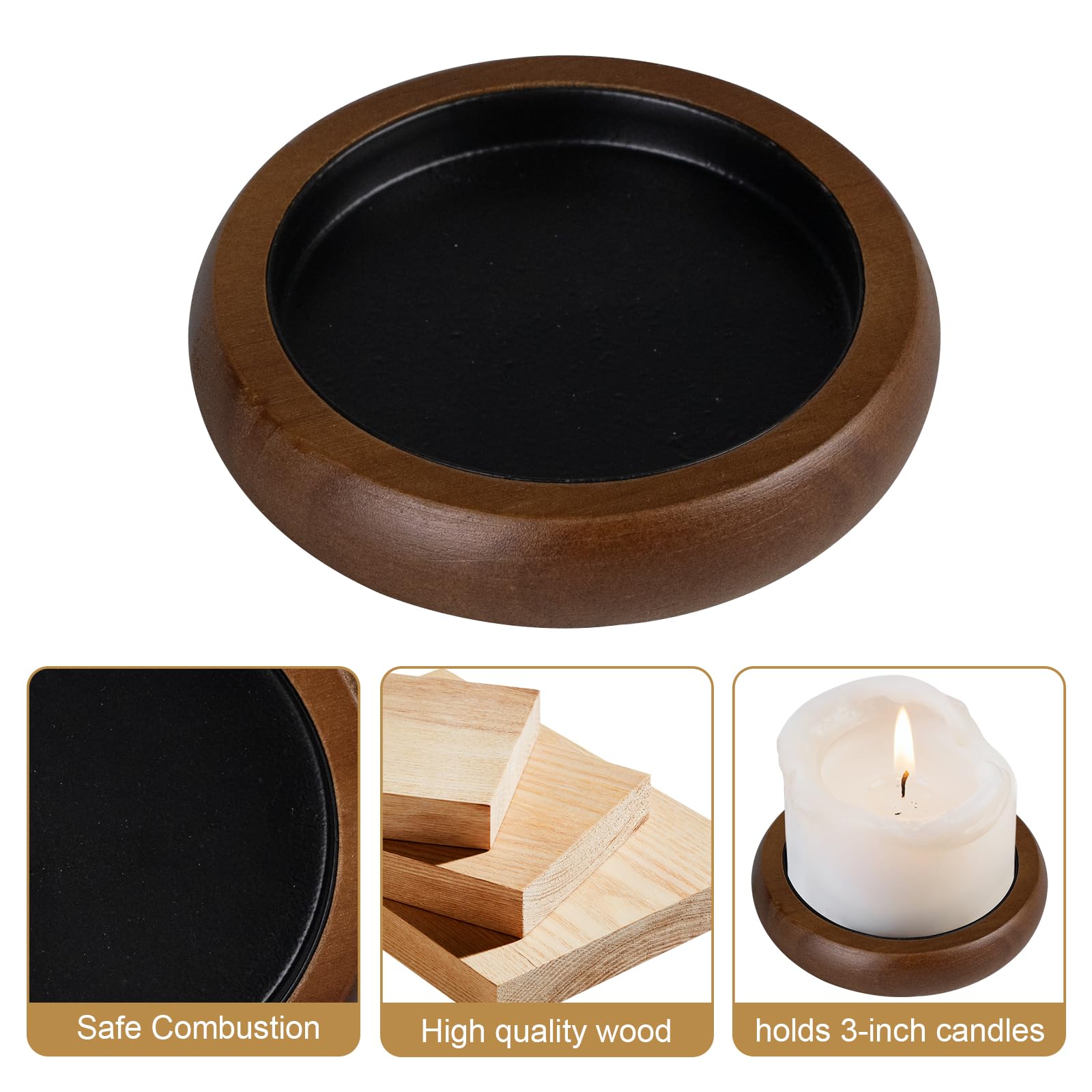 Set di 2 portacandele per candele a colonna, piatto in legno rustico, portacandele decorativo per soggiorno, centrotavola da tavolo, marrone