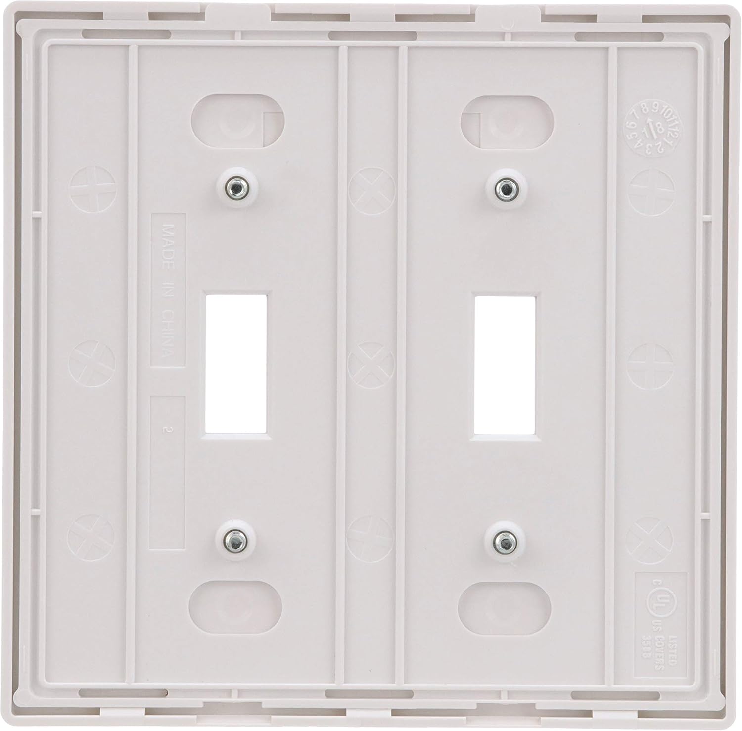 Eaton PJS2W Polycarbonate 2-Gang Screwless Toggle Switch Mid Size Wall Plate, White