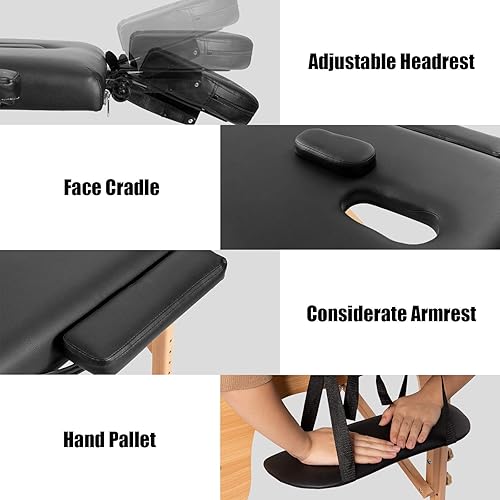 Miniatura 5 de Giantex Mesa de masaje portátil con pestañas, cama de masaje, cama de spa, altura ajustable con base facial y funda de transporte, mesa de tatuaje