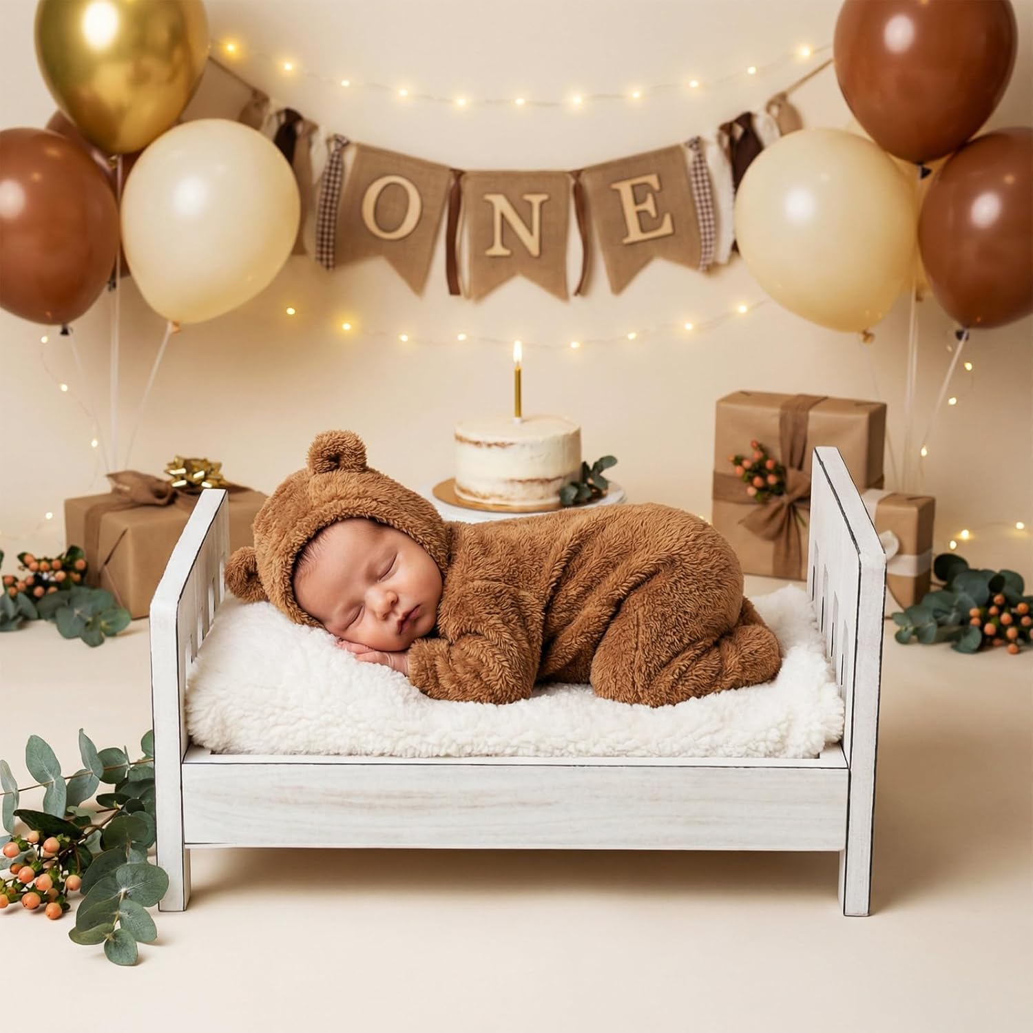 Newborn Photography Bed Props Wooden Vintage Baby Photo Prop Baby Photoshoot Props for Studio Professional Photographers Newborn Photo Sessions Detachable Doll Bed (White)