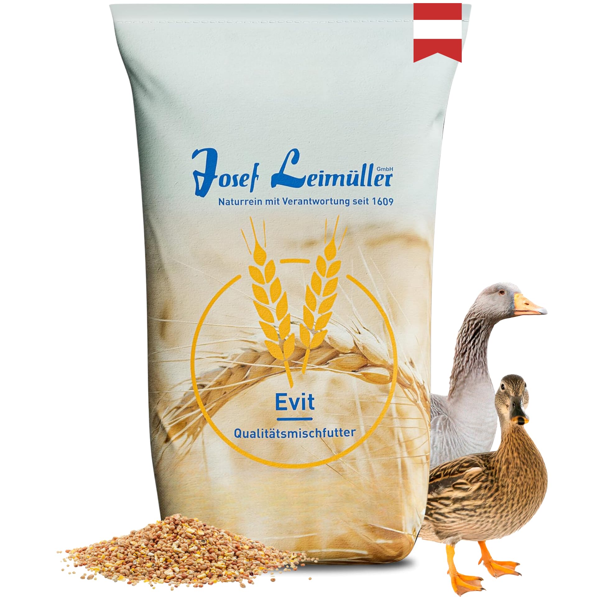 Leimüller Mangime anatre 25kg - Premium, 100% naturale, Per anatre, Oche e germani - Starter per Pulcini - Alta qualità, Ingredienti naturali
