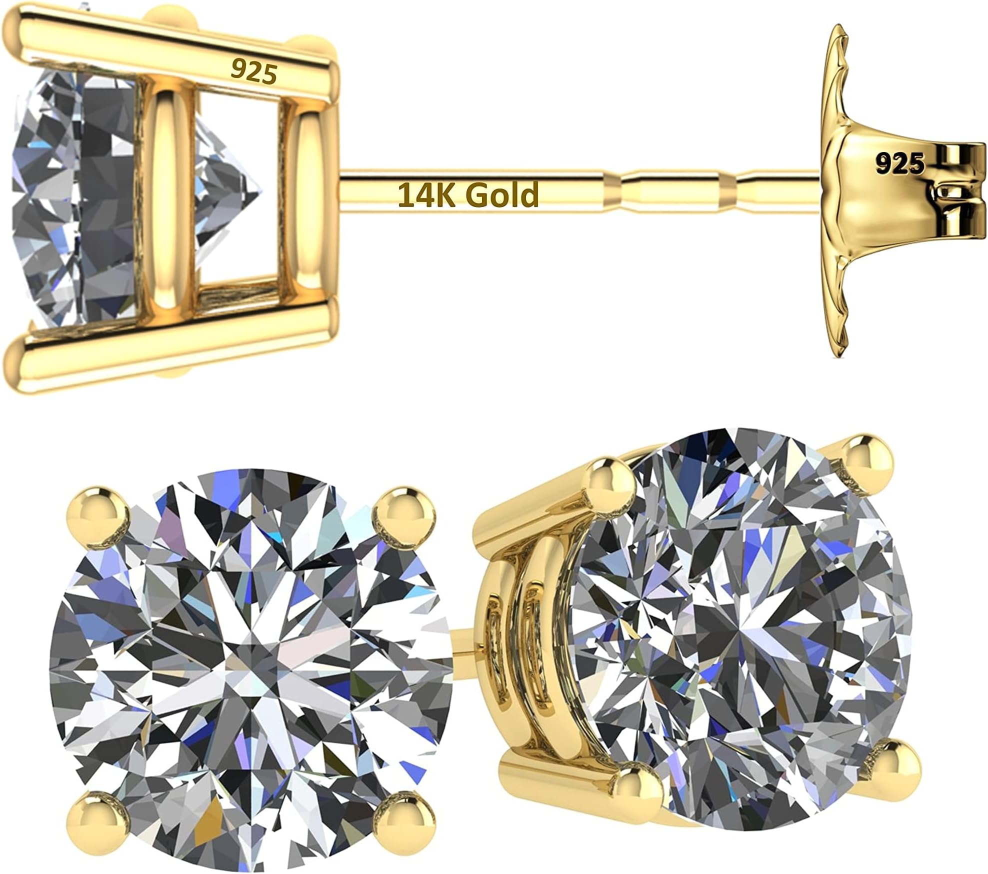 - 14K Hypoallergenic Solid Gold Post Swarovski Zirconia Stud Earrings-Premium Comfort, No Irritation-Classic Gift for Sensitive Ears (Various Sizes)