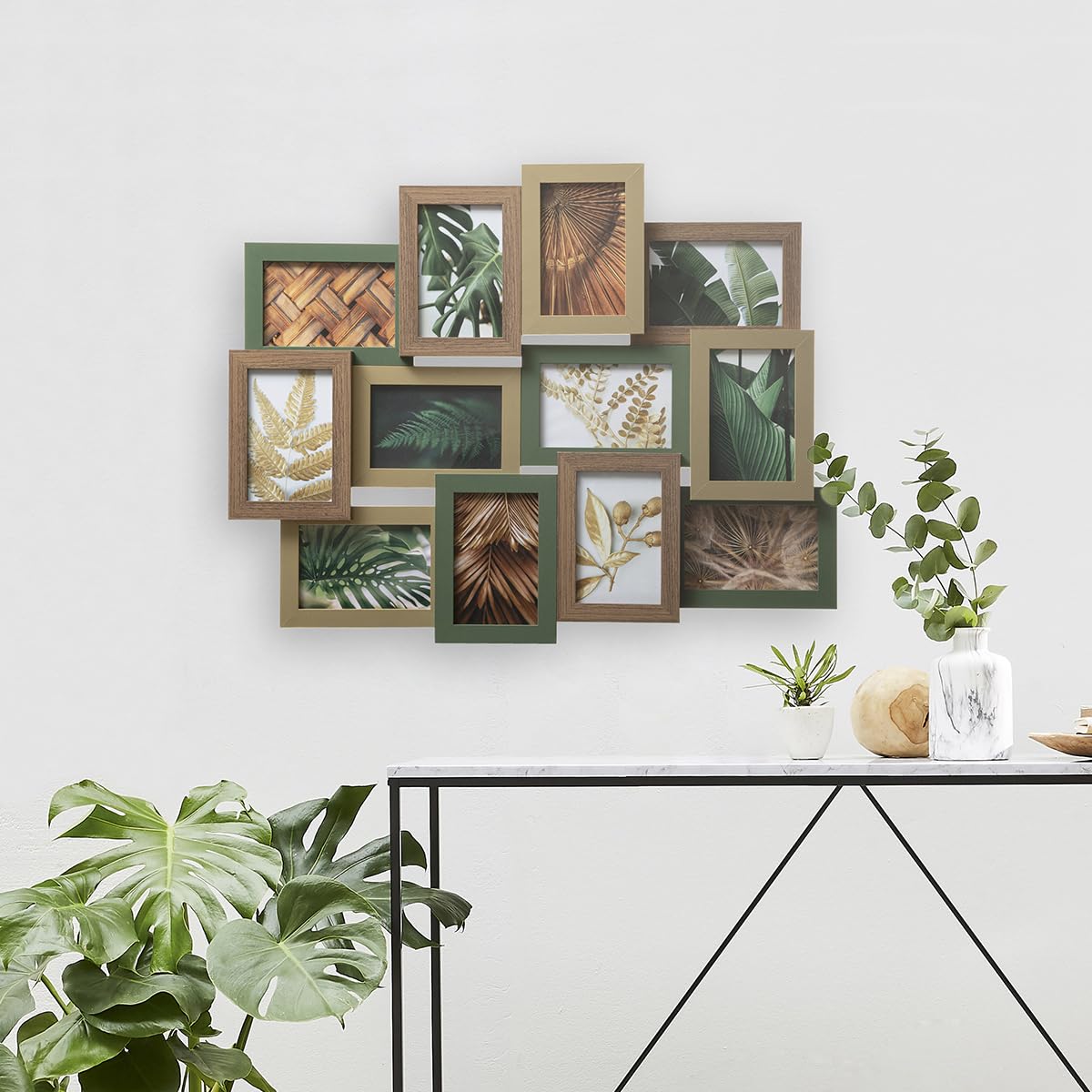 Atmosphera – Julia Collage-Fotorahmen für 12 Fotos (10 x 15 cm) – Mehrfarbige Holzoptik, 65 x 51,5 cm – Wanddekoration, Wohnzimmer, Schlafzimmer