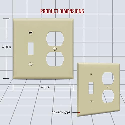 Miniatura 2 de ENERLITES 881121-I - Cubierta de pared para interruptor de luz de palancatoma de corriente dúplex, tamaño estándar de 2 segmentos 4.50 x 4.57