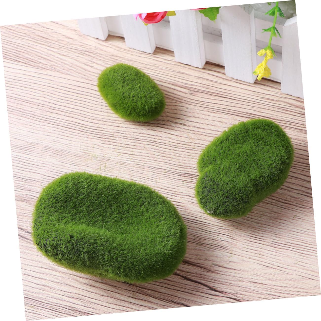 PERSELOSO Moss Rocks Decorative Cover Stones for Floral Arrangements Faux Green Balls for Home Decor and Fairy Gardens Varying Sizes