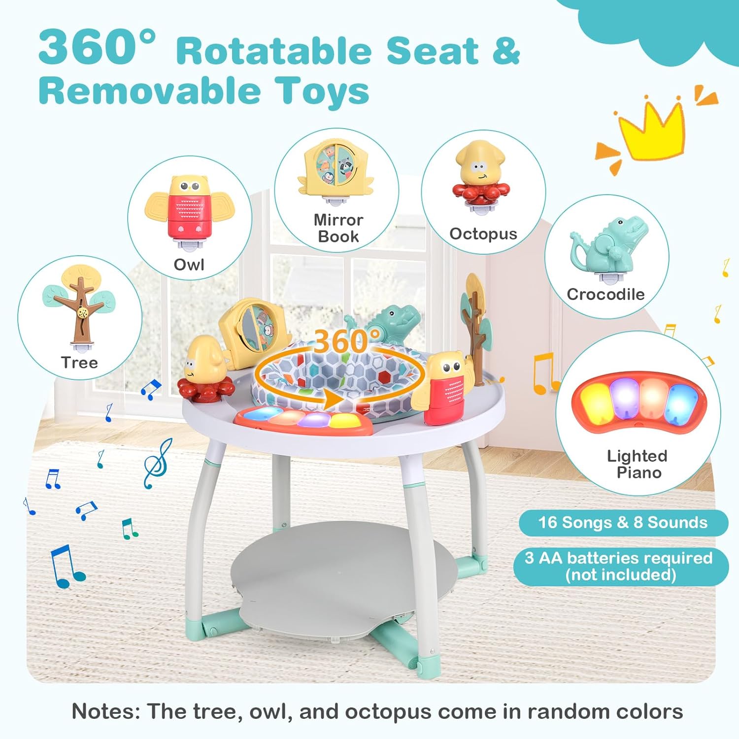 BABY JOY 5 in 1 Baby Activity Center, Baby Jumpers and Bouncers with Removable Toys, Lights & Music, 3 Adjustable Heights, Interactive Play Center for Toddlers Boys Girls 6-36 Months (White)
