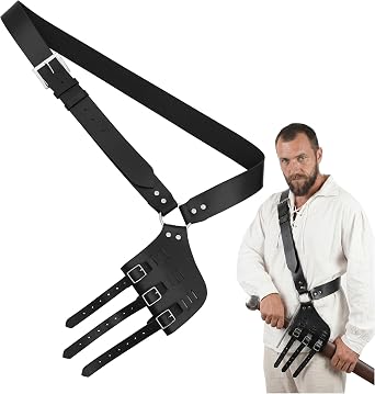 Mythrojan Genuine Leather Sword Baldric Belt - Adjustable Medieval Crossbody Scabbard Holder for LARP & Renaissance Costumes