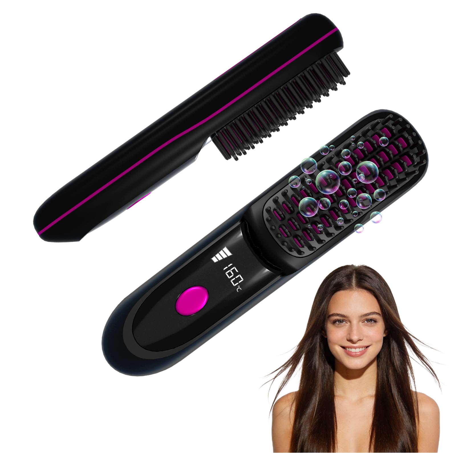 Go Brush Pro 2026, Portable Straightener Brushs for Travel, with LCD Temperature Display, Fast Heating Cordless Mini Hair Brushs (Pink) — view 11