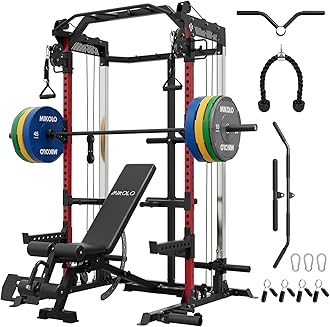 Power Cage, 2000LB Power Rack with Independent Dual Pulley System, Multi-Function Home Gym Workout Machine for Cable Crossover