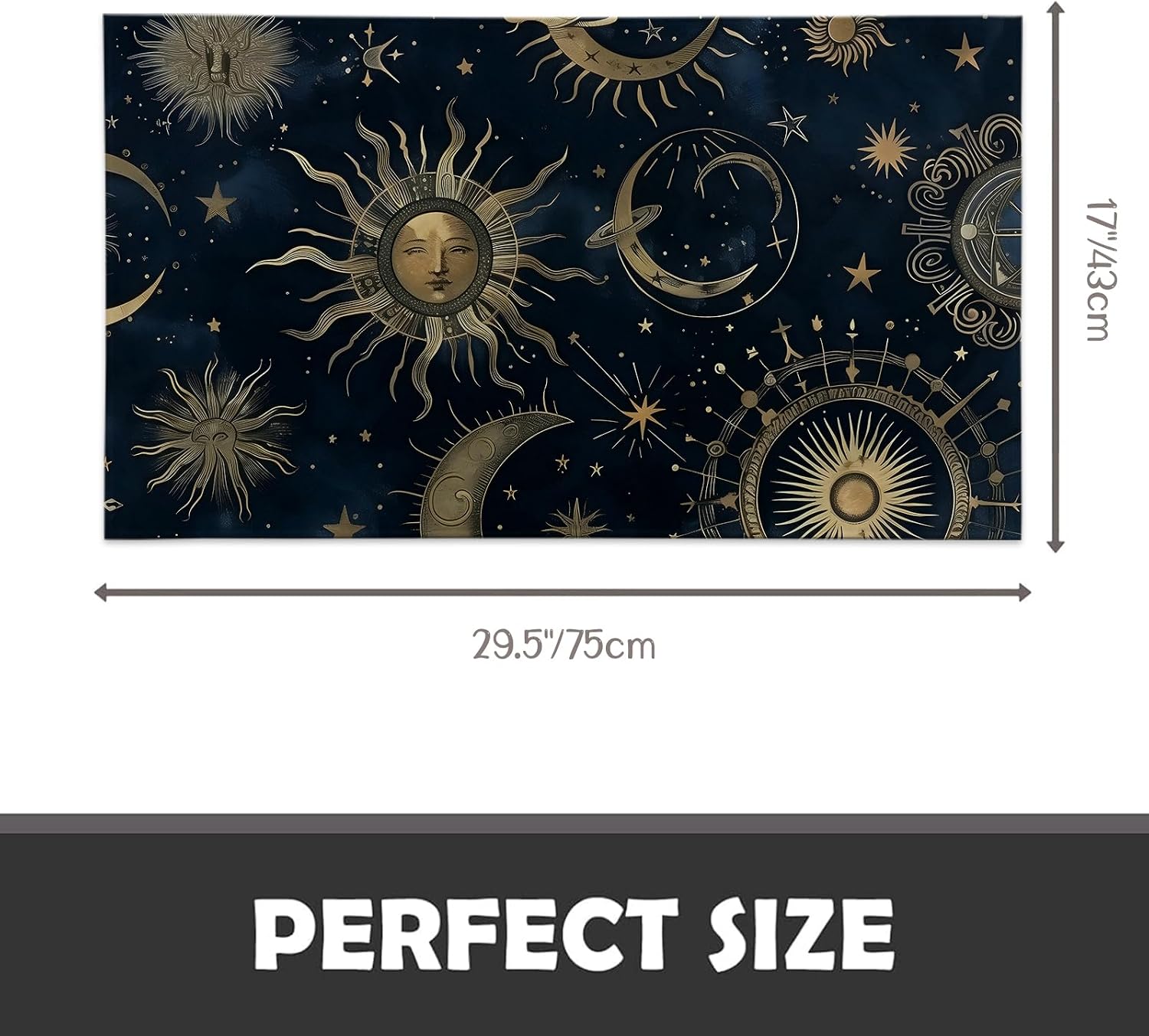 Celestial Sun and Moon Indoor Door Mat, 17x29.5 Inch, Floor Area Rug for Entryway, Living Room, or Bathroom, Non-Slip Doormat, Night Sky Design Home Decor Rug Gifts