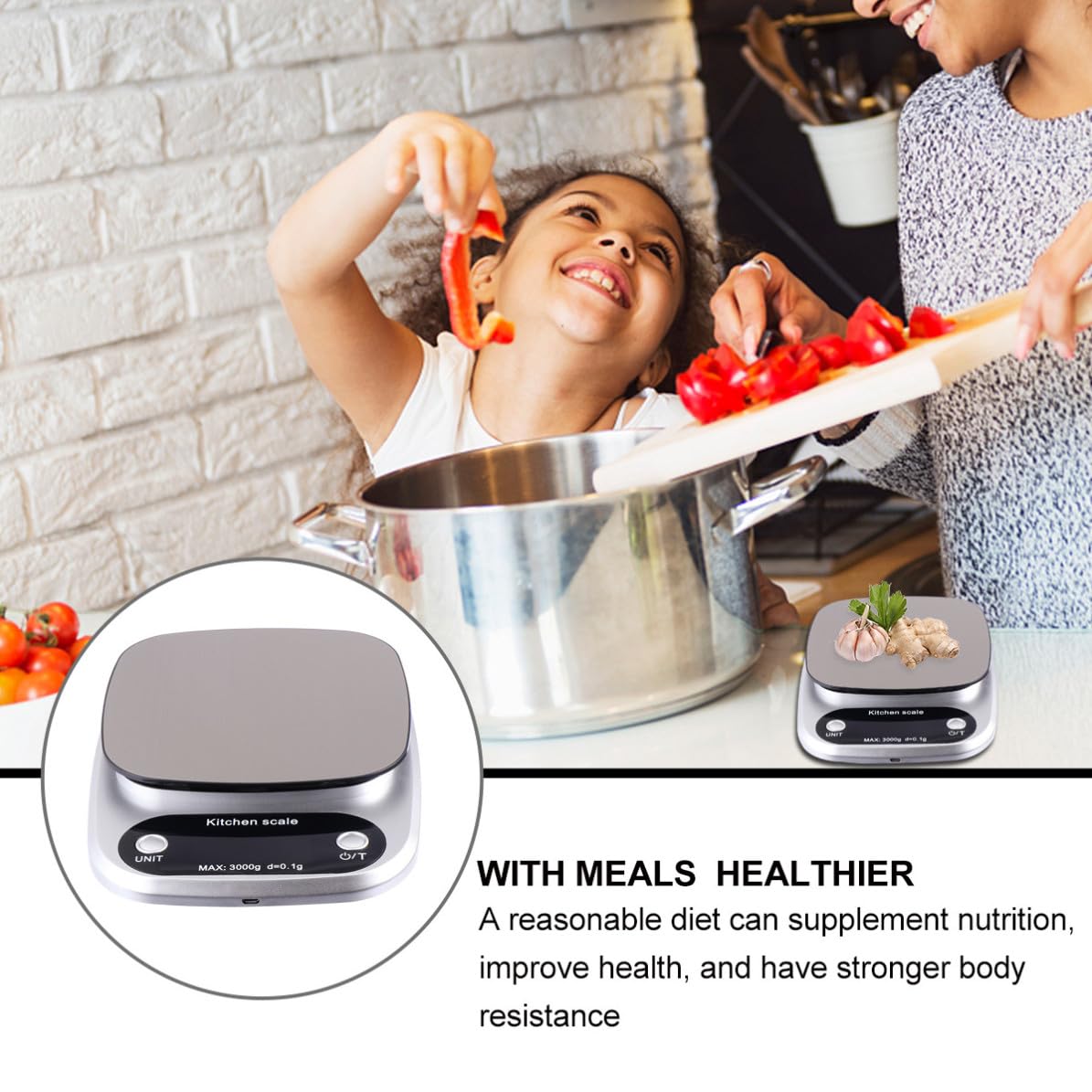 POPETPOP Báscula y Precisión 0,1 G de Acero Inoxidable Digital de Cocina Recargable Pantalla Lcd, Peso Máximo 3 Kg para Uso en Cocina y Joyería