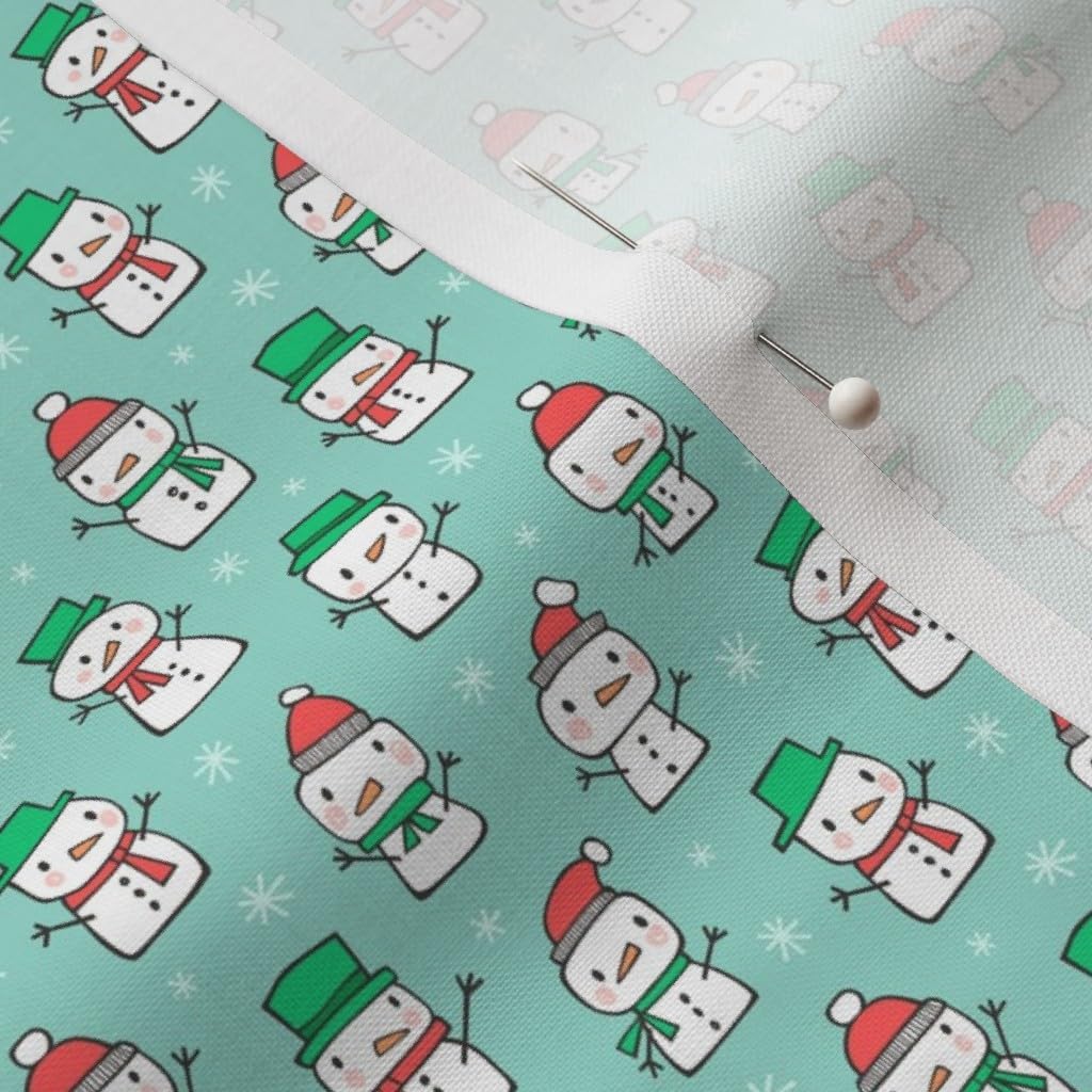 Spoonflower Fabric - Winter Christmas Snowman Snowflakes Red Green Mint Tiny Small Snow Printed on Petal Signature Cotton Fabric by The Yard - Sewing Quilting Apparel Crafts Decor