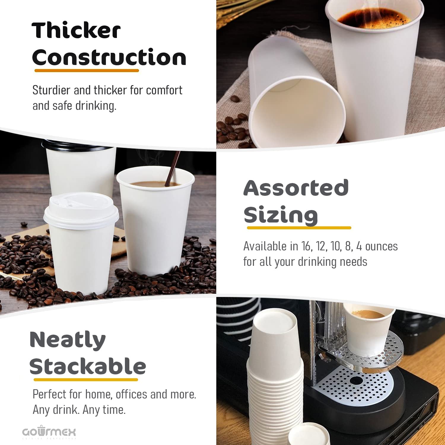 Couvercles de tasses à café en papier 80 mm 8oz 1000 pcs - blanc e2