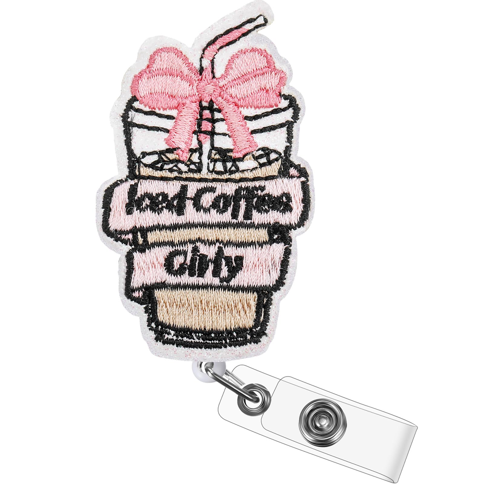 Solsew Coquette Pink Bow Iced Coffee Girly Badge Reel Retractable Badge Holder Cute ID Name Reel Clip Nurse Appreciation Gift for RN LPN CNA Week