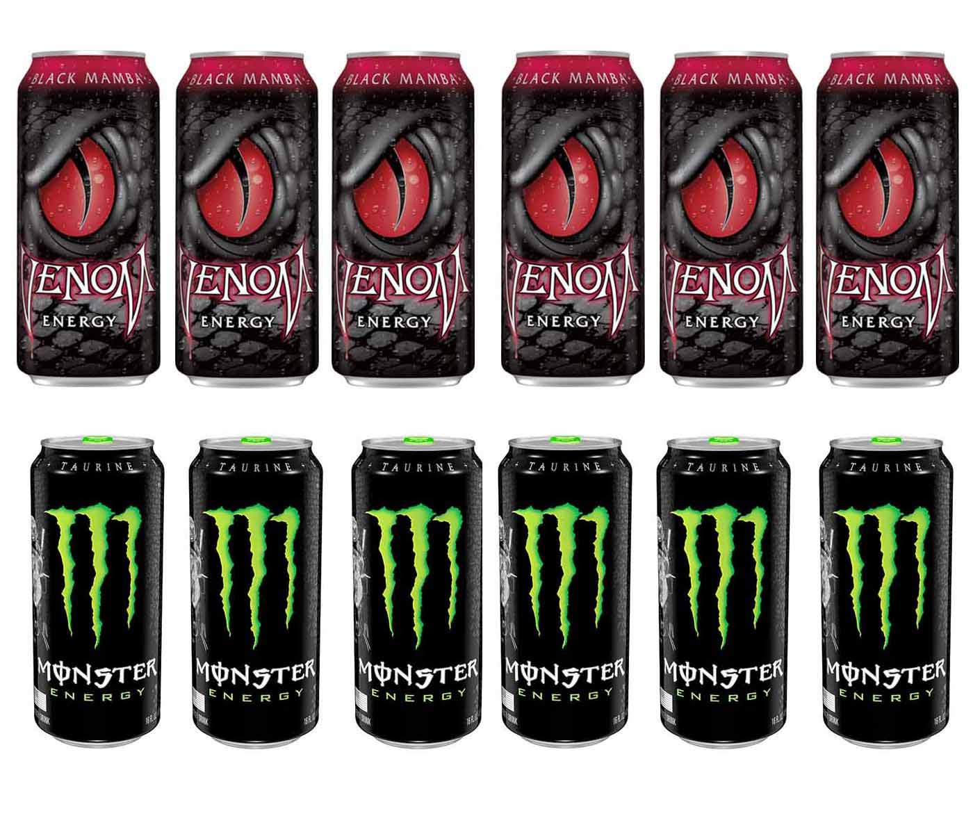 LUV BOX- variety Energy drink 16 oz. pack of 12 , VENOM BLACK MAMBA ENERGY DRINK , MONSTER ENERGY CANS .By Evaxo