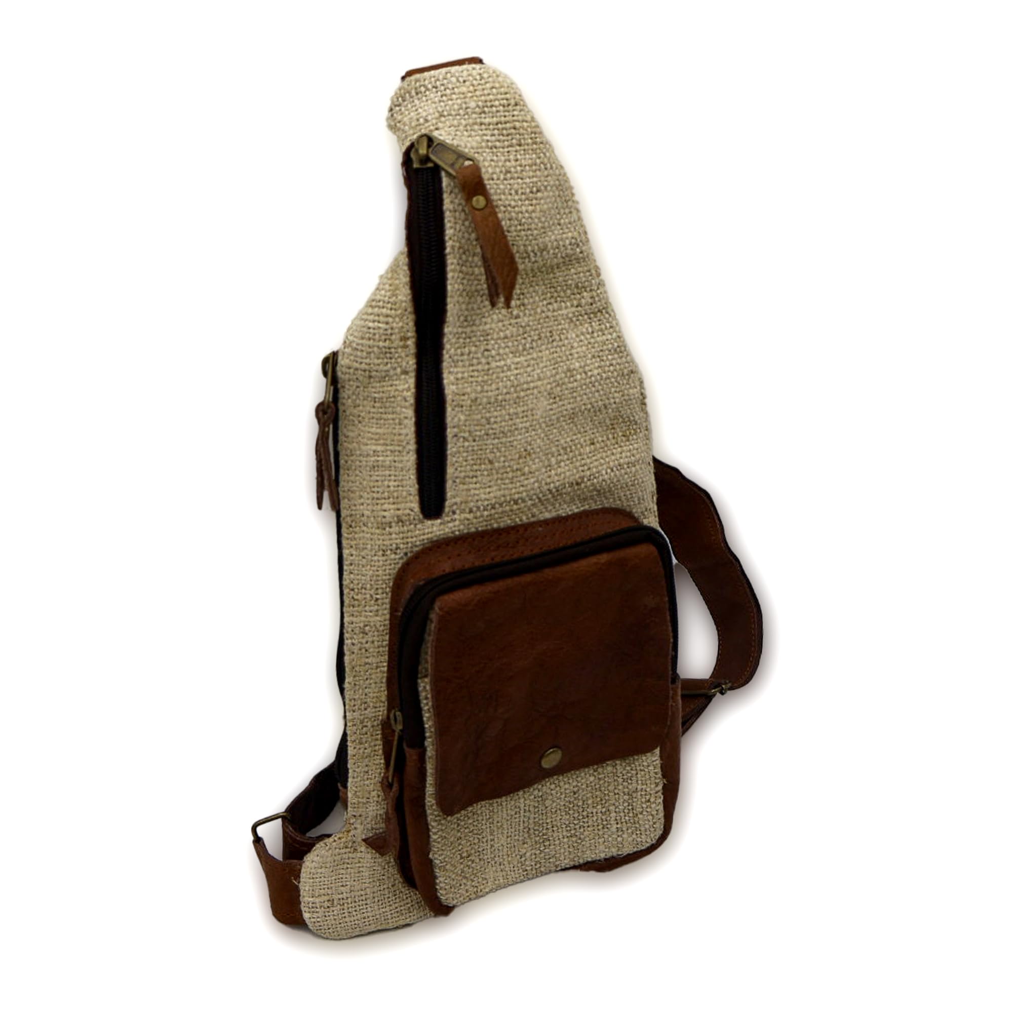 Bolso bandolera de algodón de cáñamo hecho a mano con correa de cuero, 100% natural, fabricado en Nepal