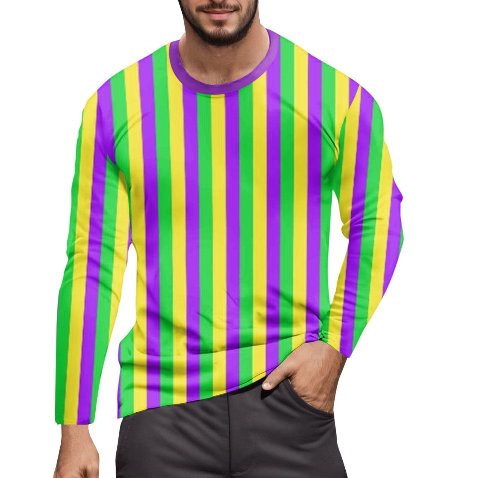 Striped Shirt Men Women Red White Long Sleeve T-Shirt Carnival Long Sleeve T-Shirt Horizontal Stripes Wide Stripes Fine Stripes Crew Neck Leisure Top Striped Shirt Fancy Dress Costumes, Yellow-4, XXL
